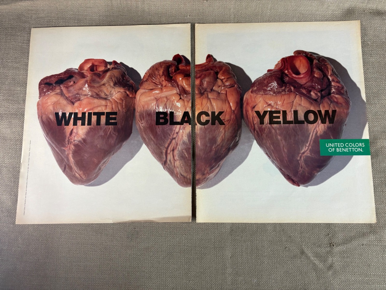 United Colors of Benetton White Black Yellow Hearts Magazine Advertisement 1996