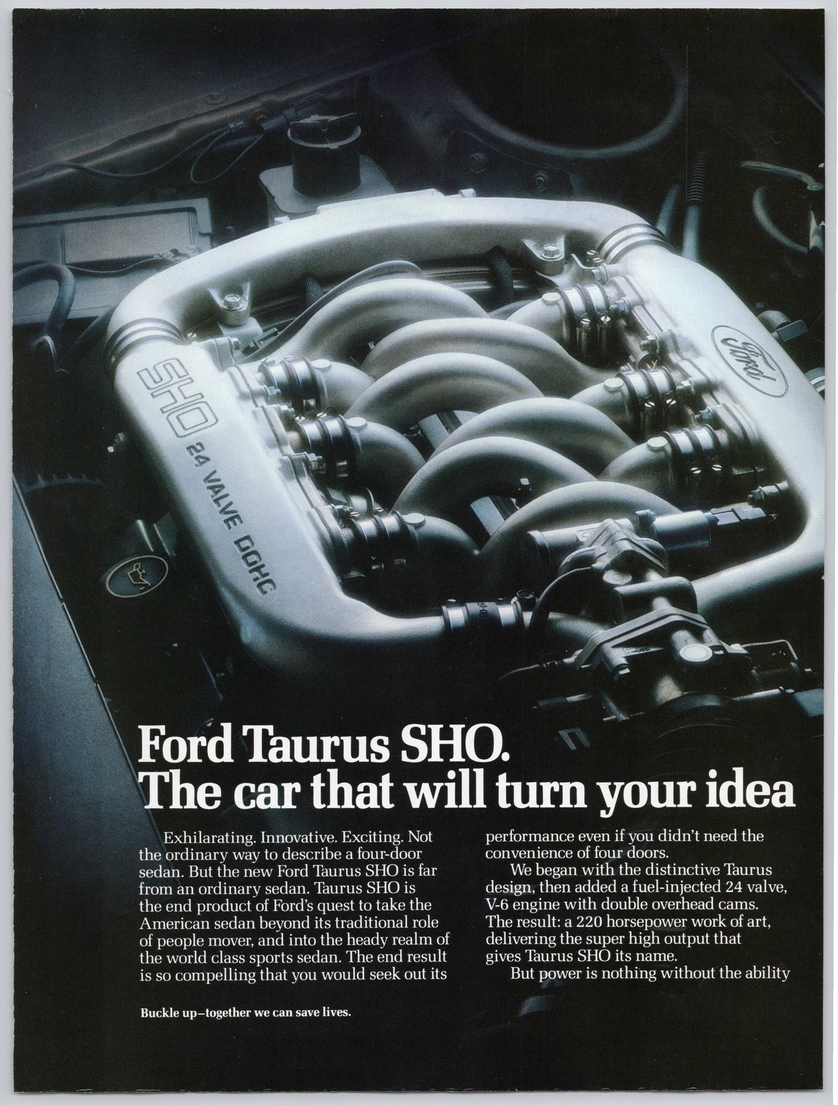 Ford Taurus SHO 24 Valve DOHC Engine High Output 1989 Vintage Print Ad
