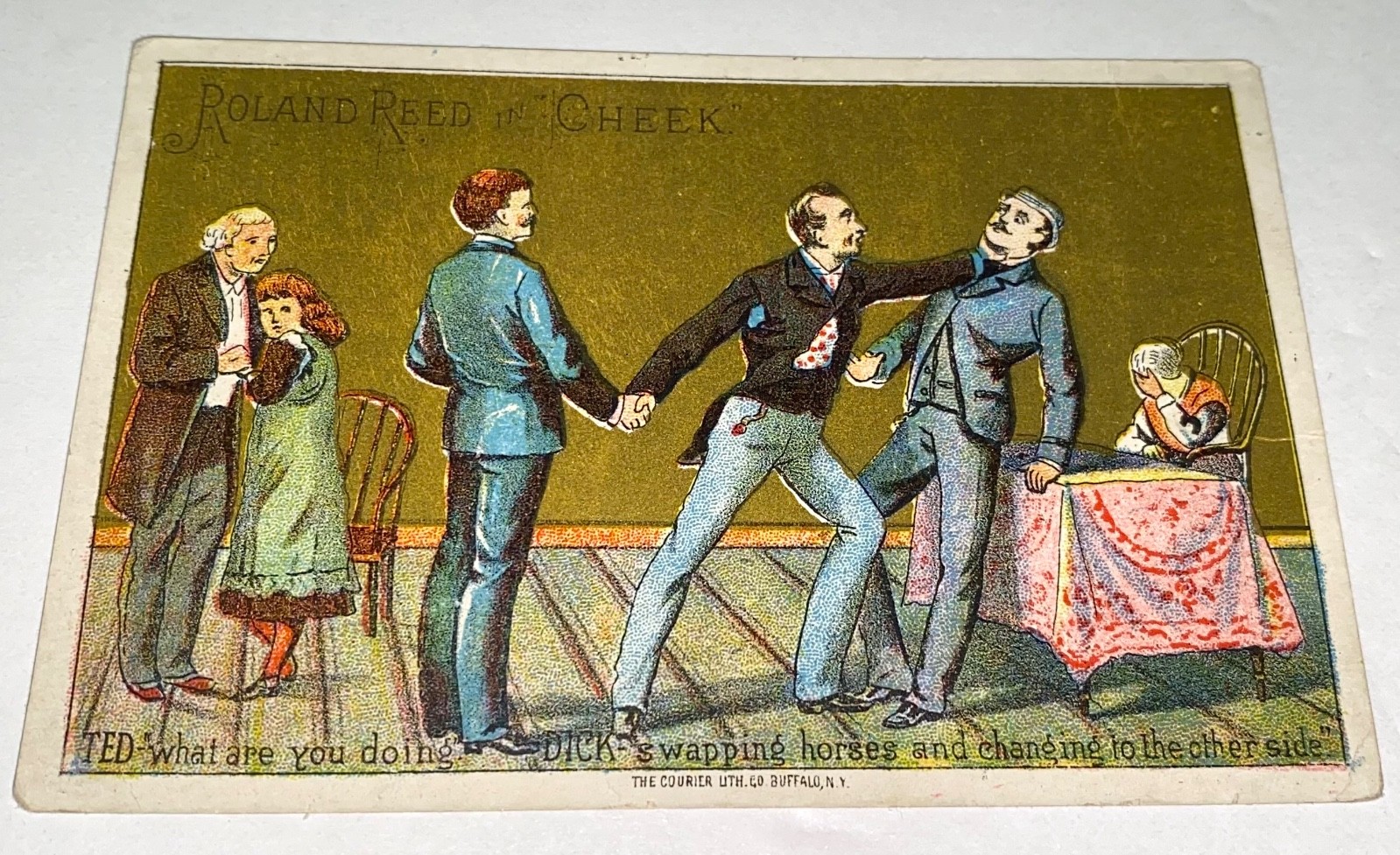 Rare Antique American Theater Show Roland Reed in Cheek Advertising Trade Card