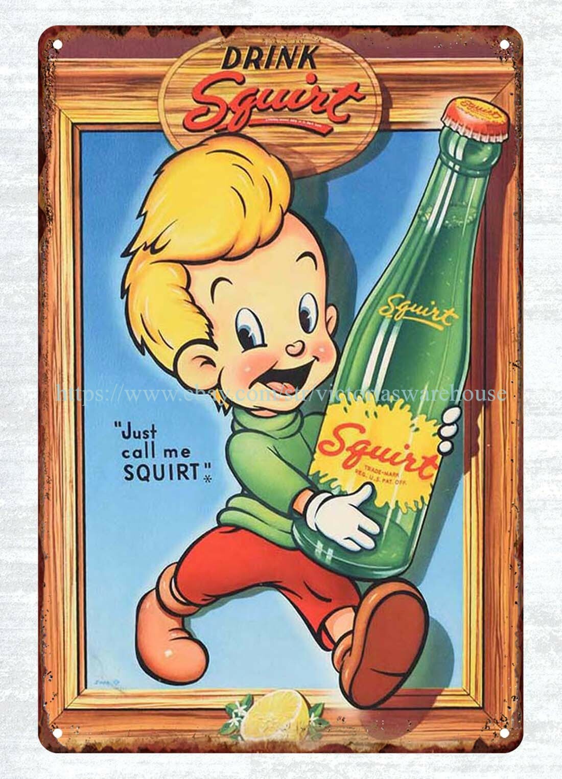 metal art dining room 1947 SQUIRT soda drink metal tin sign