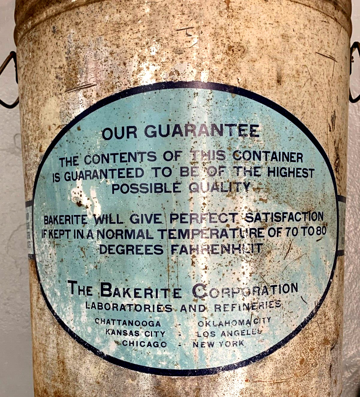 Antique BAKERITE BRAND LARD 50 LB TIN Vintage Advertising Large Metal Container
