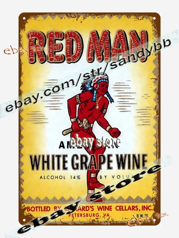1940s Red Man White Grape Wine Label Vintage Art Tin Sign home in the wall