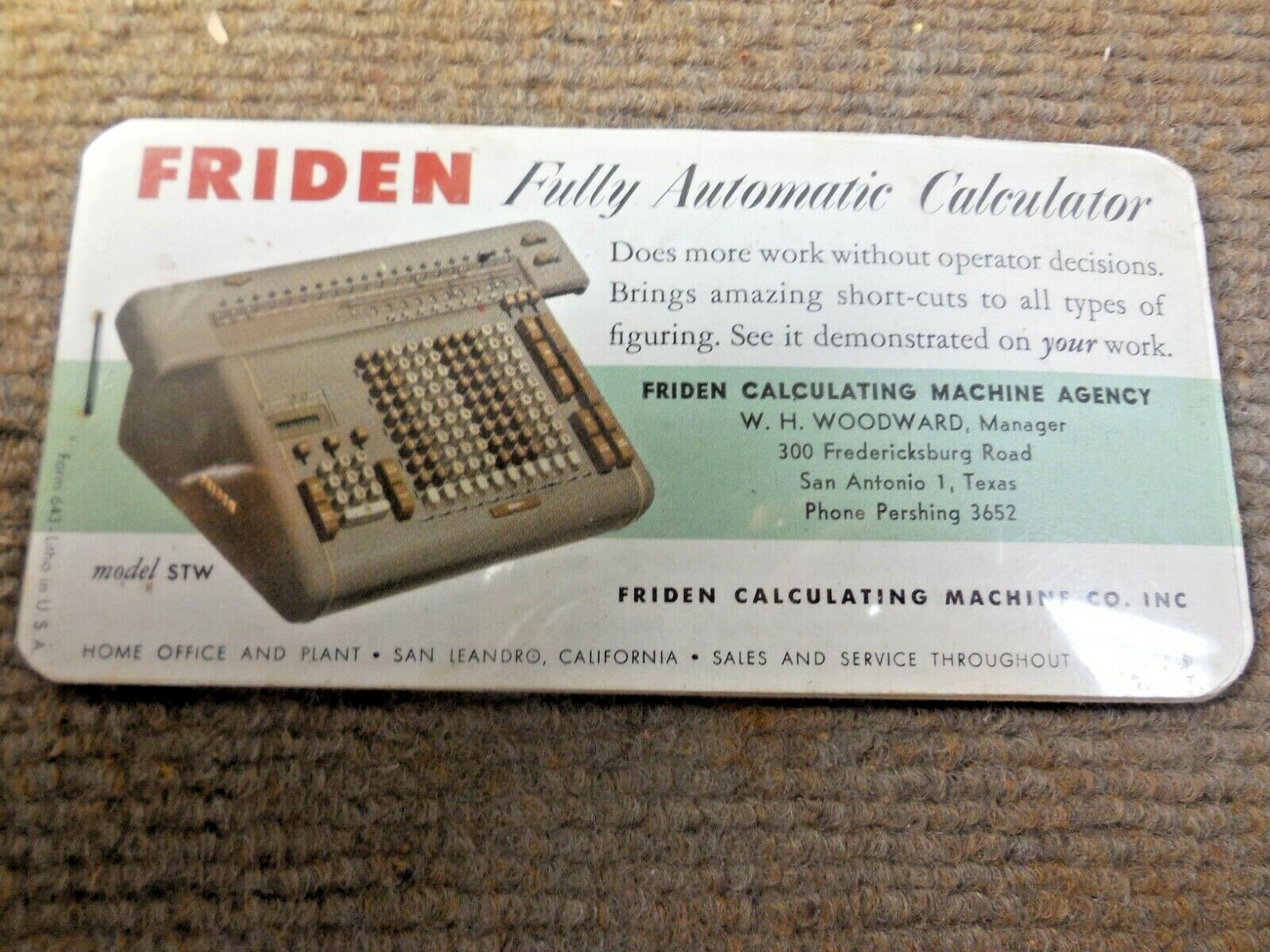 Vintage FRIDEN Fully Automatic Calculator Advertising Ink Blotter Pad