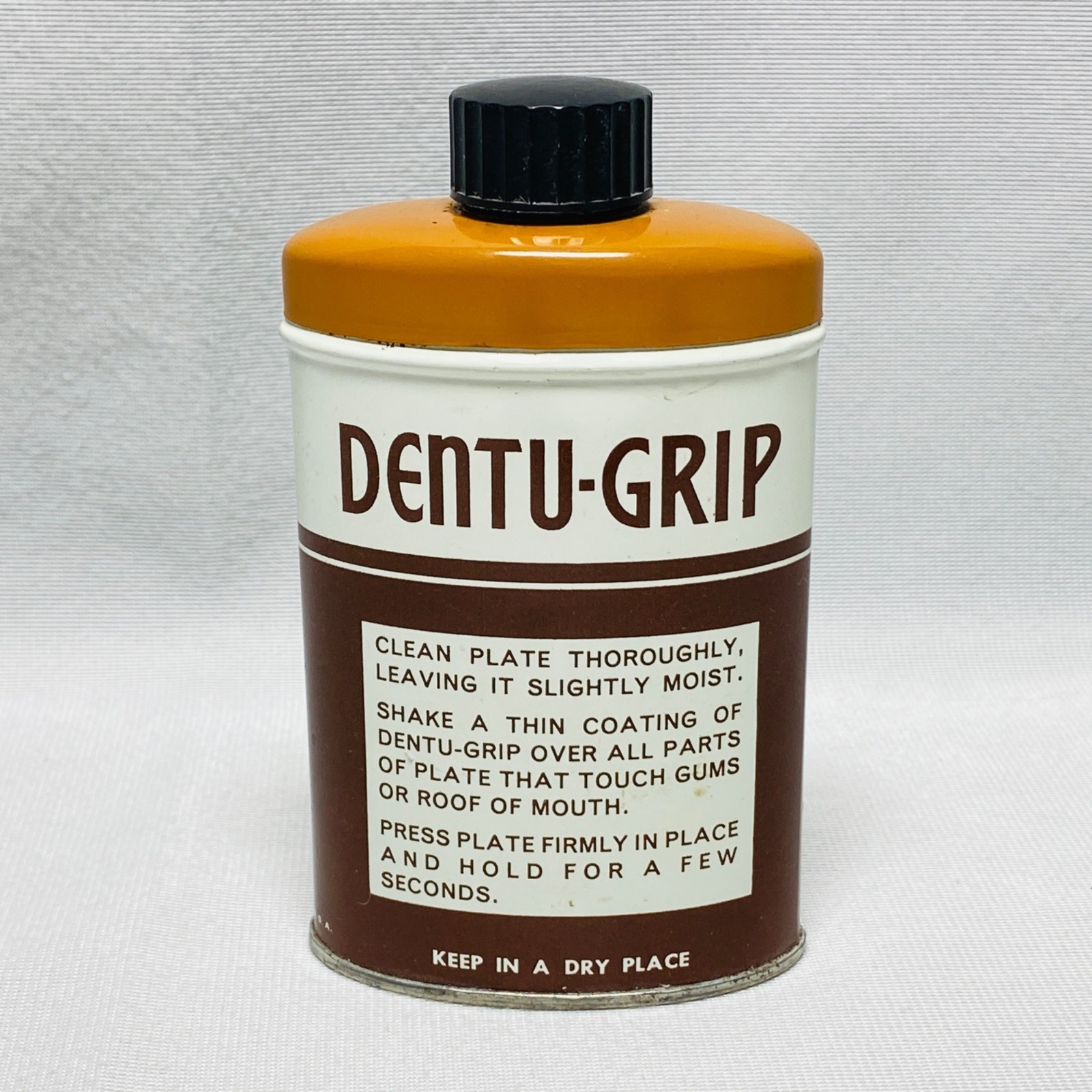 Vintage Dentu-Grip Adhesive Tin 2.5 Oz By Block Drug Co USA