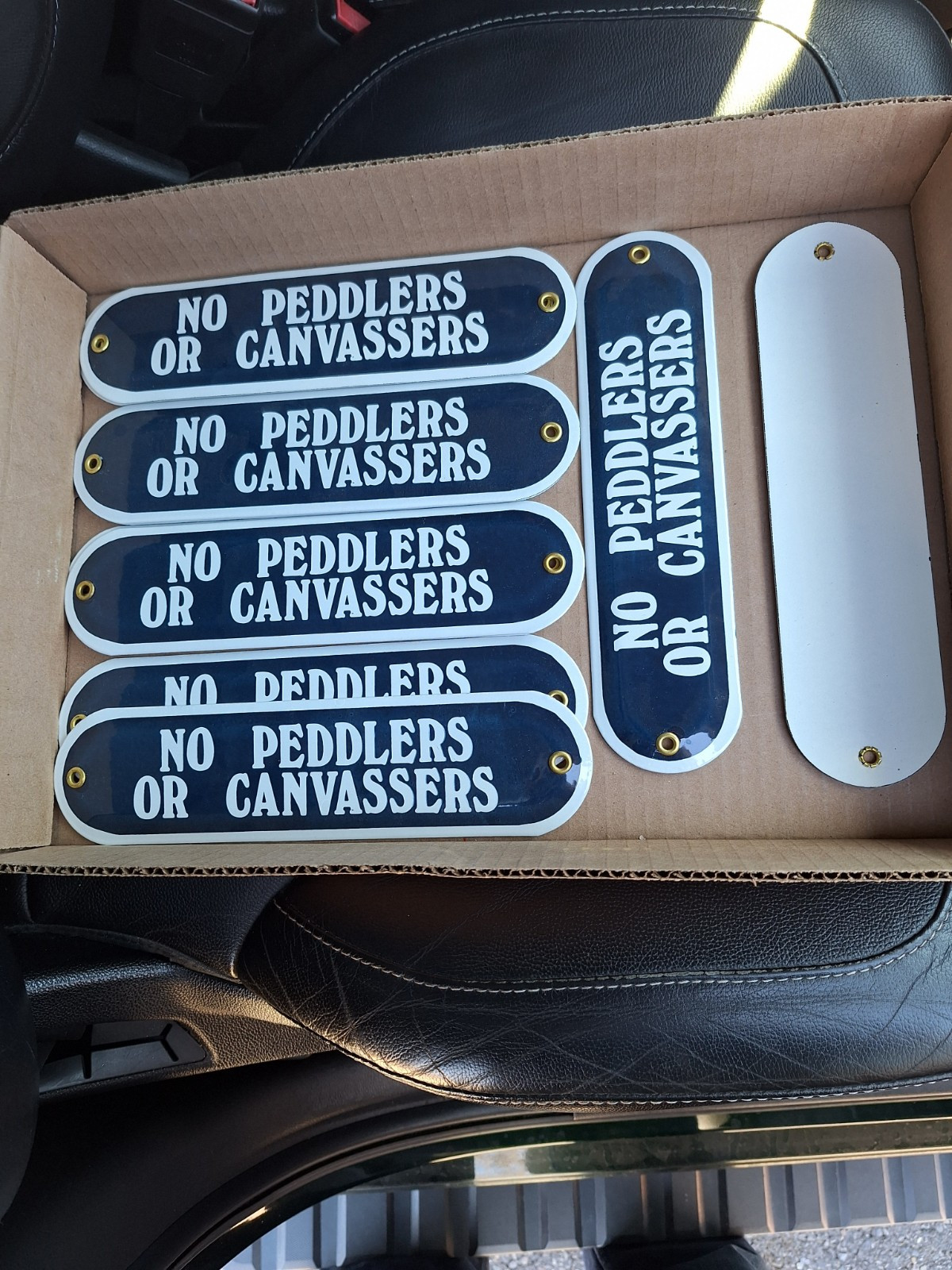 NOS Blue Porcelain “NO Peddlers OR CANVASSERS” Sign