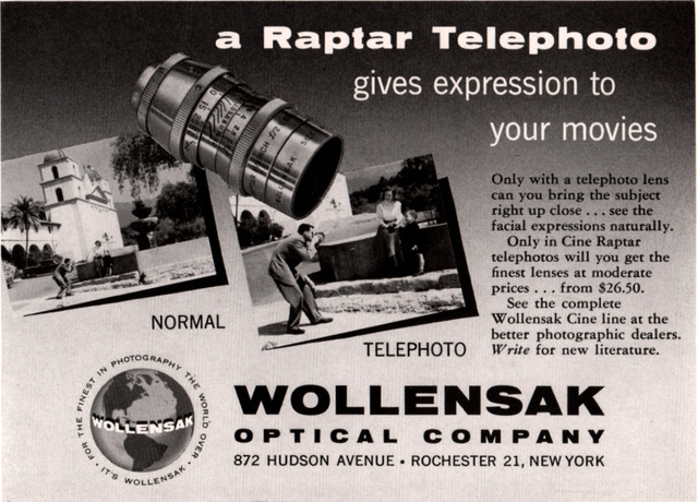 1955 AD WOLLENSAK OPTICAL CO RAPTAR TELEPHOTO LENSE MISSION CINE LINE