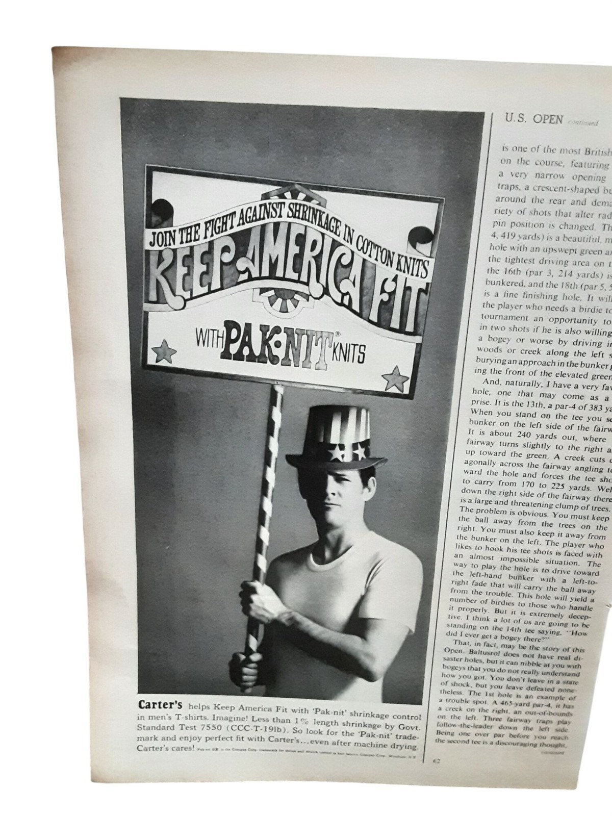 1967 Carter Pak Knit T Shirt Ad Keep America Fit Vintage Print