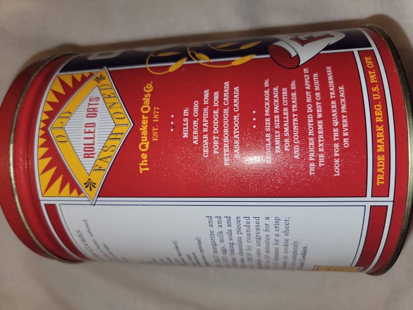 Vintage Empty Tin Can Quaker Oats 1992 Limited Edition Advertisement Display