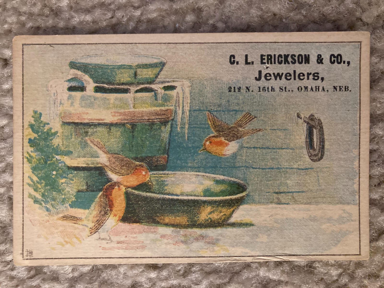 C. L. Erickson Co Jeweler and Music Dealers Victorian Ad Trade Card