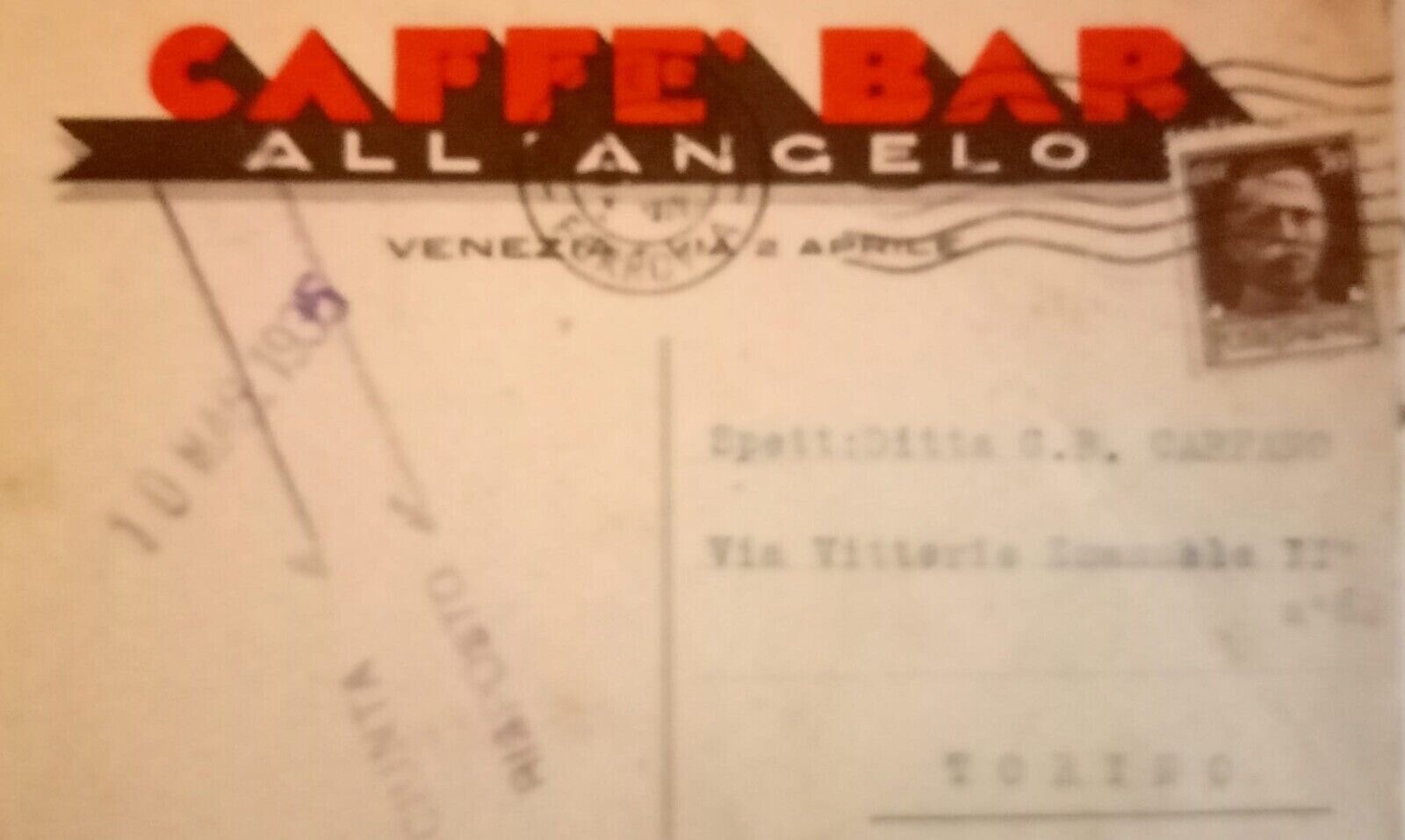 POSTCARD COFFEE BAR DELL’ANGELO VENICE AS PHOTO TRAVELLED CARPANO