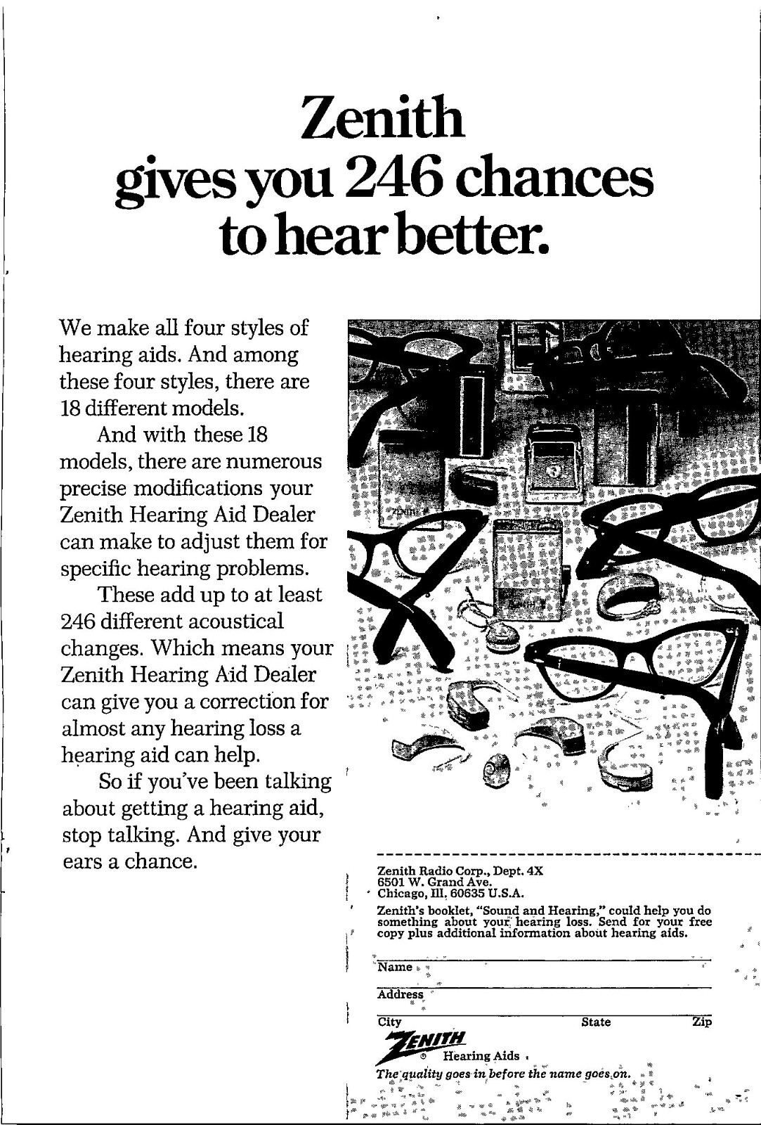 Zenith Hearing Aids 246 Chances to hear Better Original Vintage Print Ad
