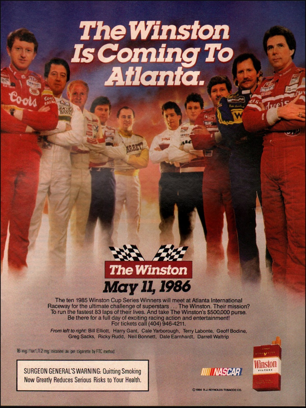1986 Print ad Winston Racing 1985 ten Winston Cup Series Winners Dale Earnhardt