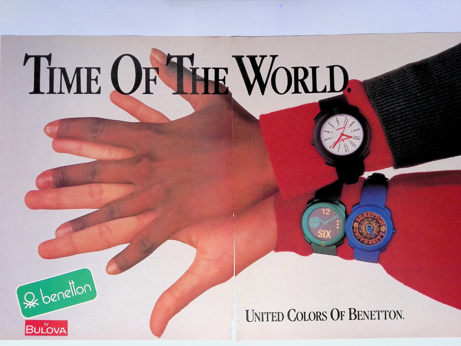 1987 Benetton by Bulova Watch United Colors Vintage Print Ad Company Dec two pgs