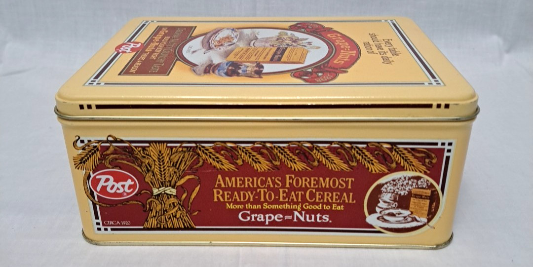 Original Nutty Post Grape Nuts Cereal Storage Tin Collectors Vintage Replica