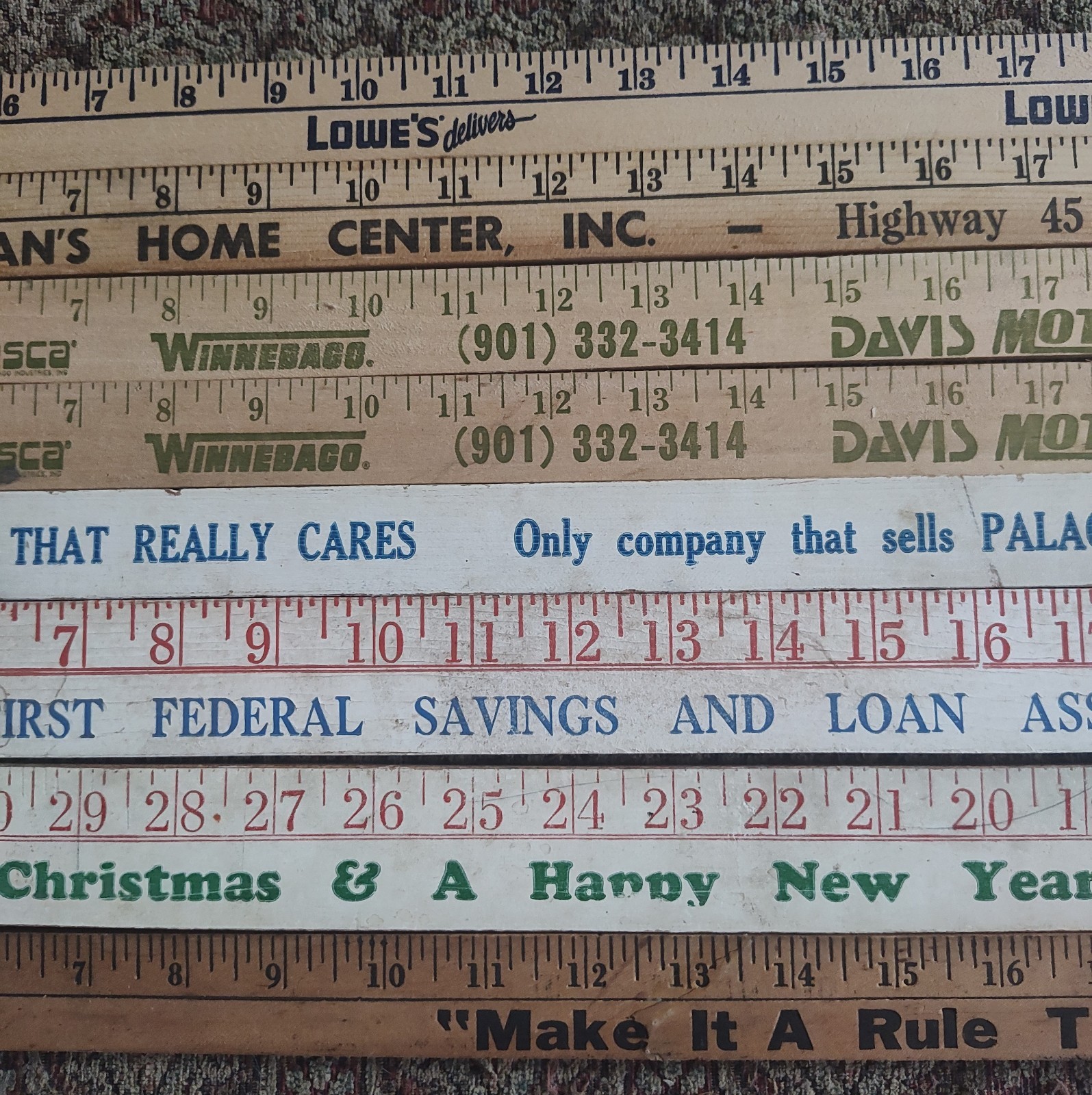 Lot of 8 Vintage Wooden Yardsticks Advertising Walgreen’s Winnebago Lowe’s