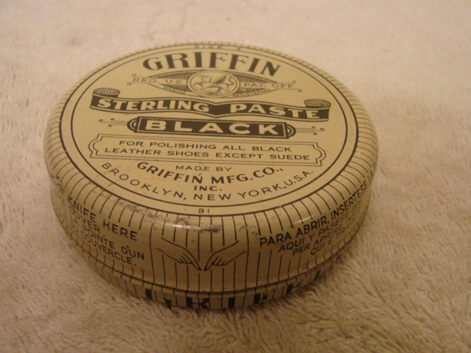 2 DIFFERENT SHOE POLISH TIN CANS ANGELUS LOS ANGELES CAL / GRIFFIN NEW YORK OLD