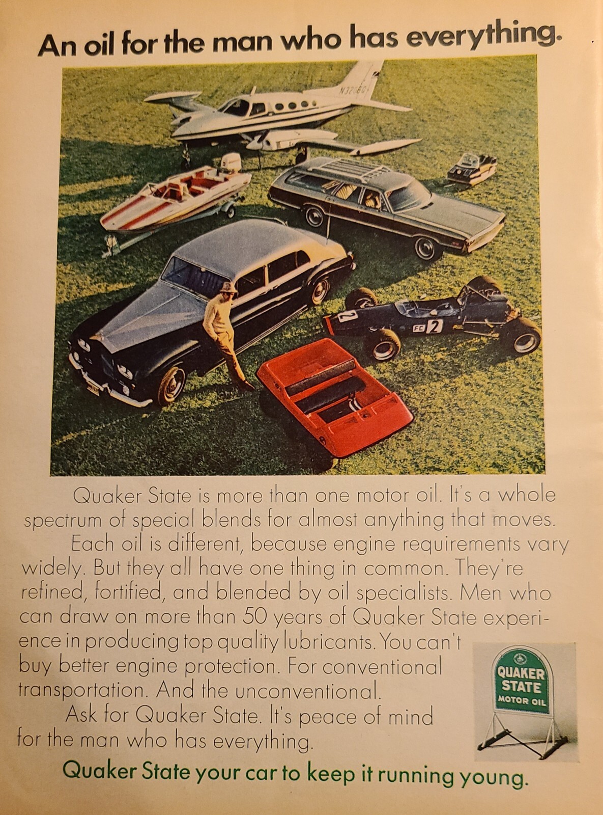 1972 Quaker State Motor Oil Print Ad An Oil for the Man who has Everything