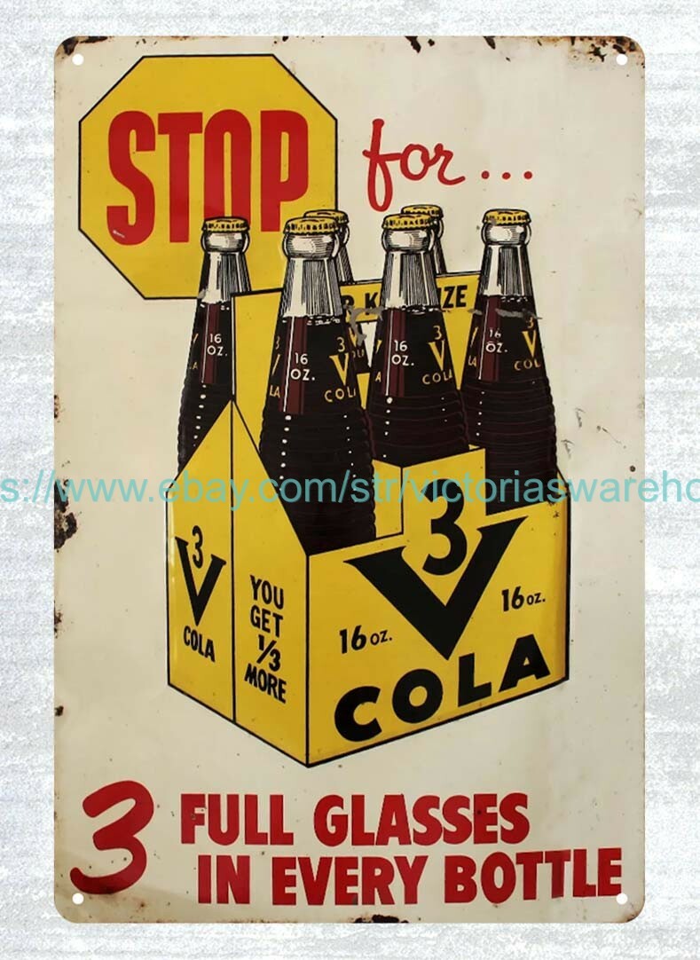 1958-1962 3 V COLA metal tin sign plaque metal decorative wall art