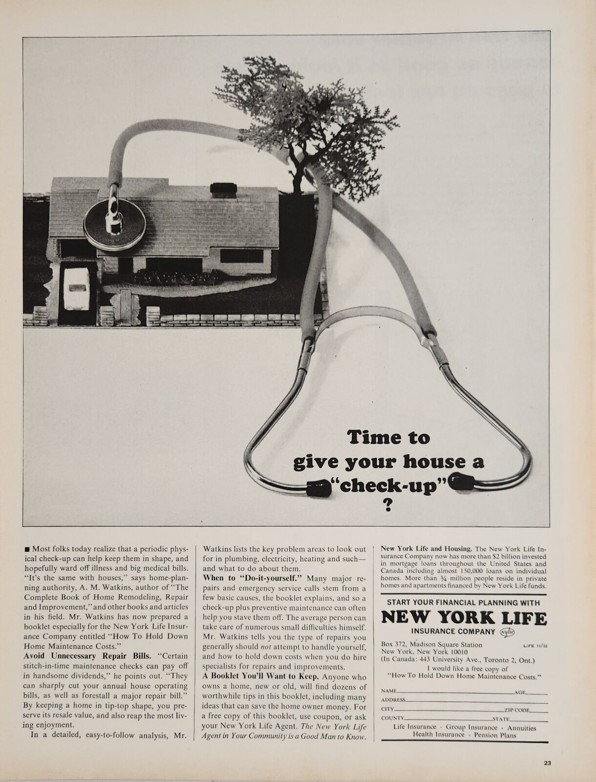 1963 Print Ad New York Life Insurance Give Your House a Check Up