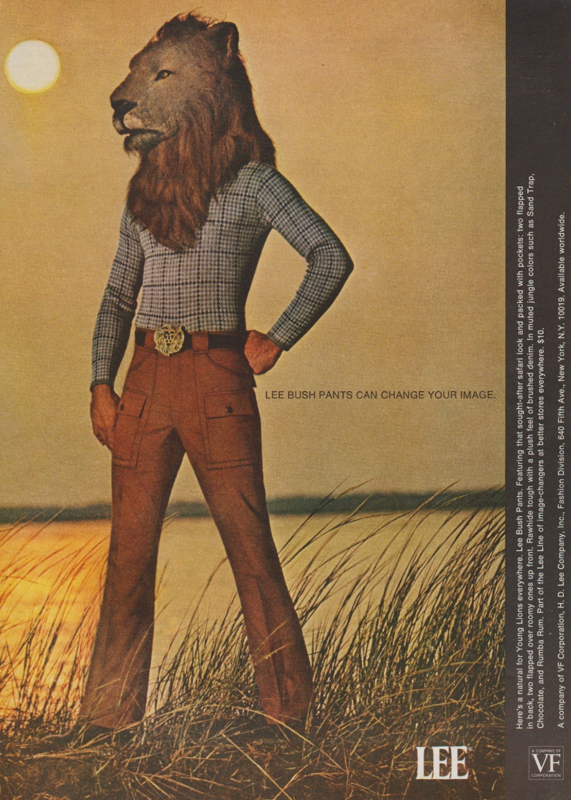 1971 Lee Bush Pants / Jeans – Lion Head Mask Guy Change Image – Print Ad Photo