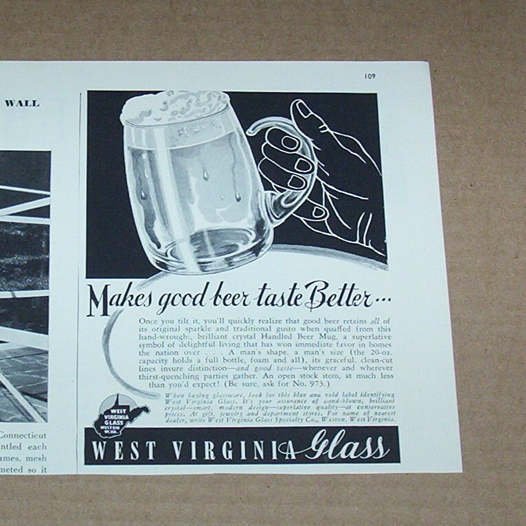1951 print ad -West Virginia Glass crystal beer mug glassware Weston advertising