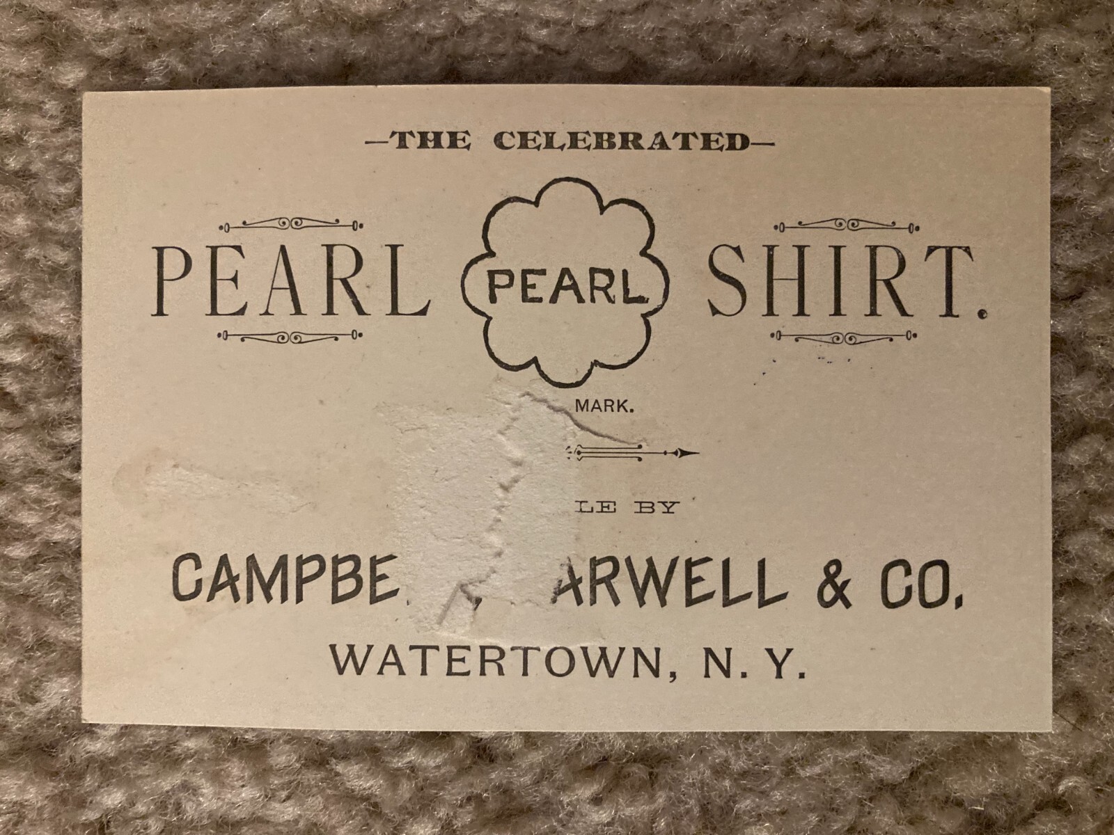 Pearl Shirt Campbell Co Watertown New York Victorian Ad Trade Card