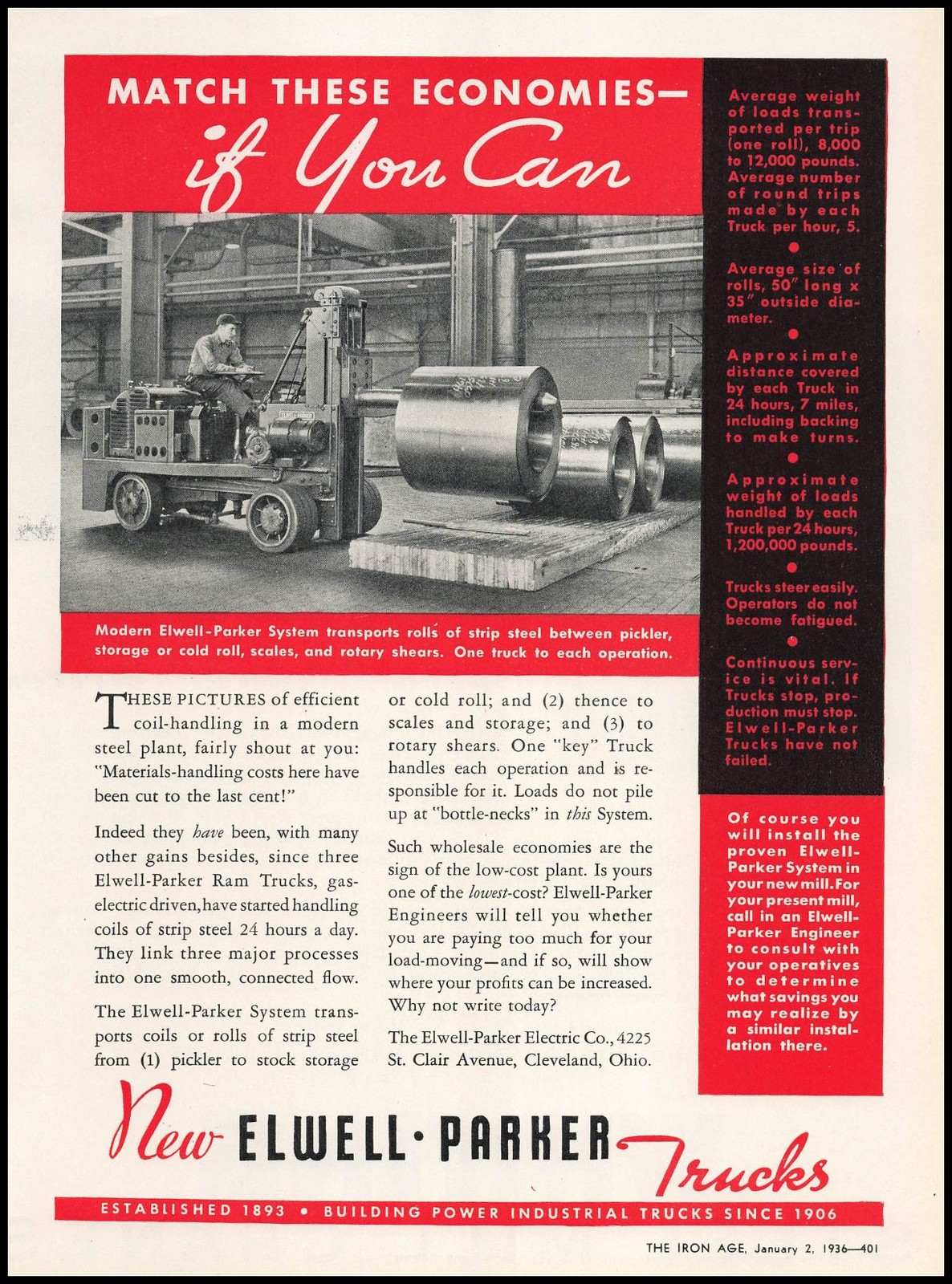 1936 Elwell Parker Electric Co. Cleveland Ohio Photo Industrial Truck Print Ad