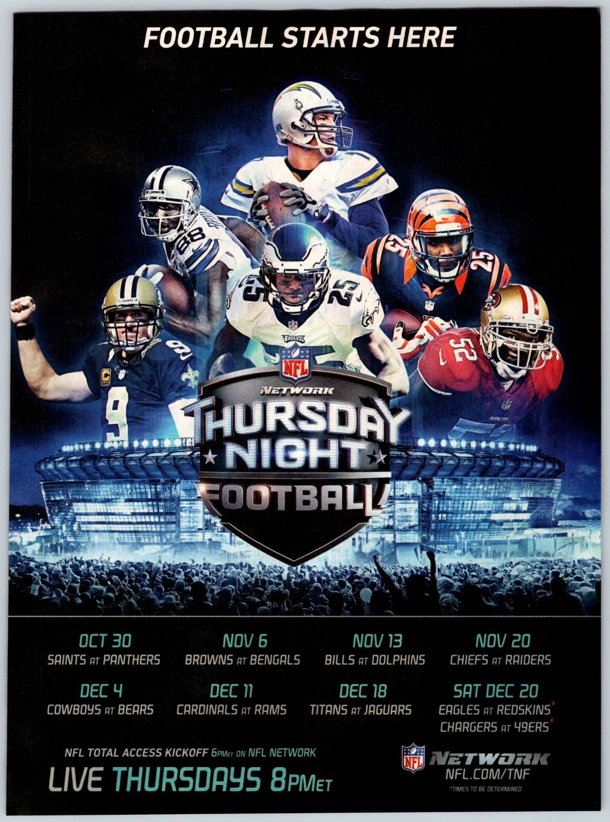 2014 NFL NETWORK THURSDAY NIGHT FOOTBALL 8″X10.5″ Magazine Ad M765