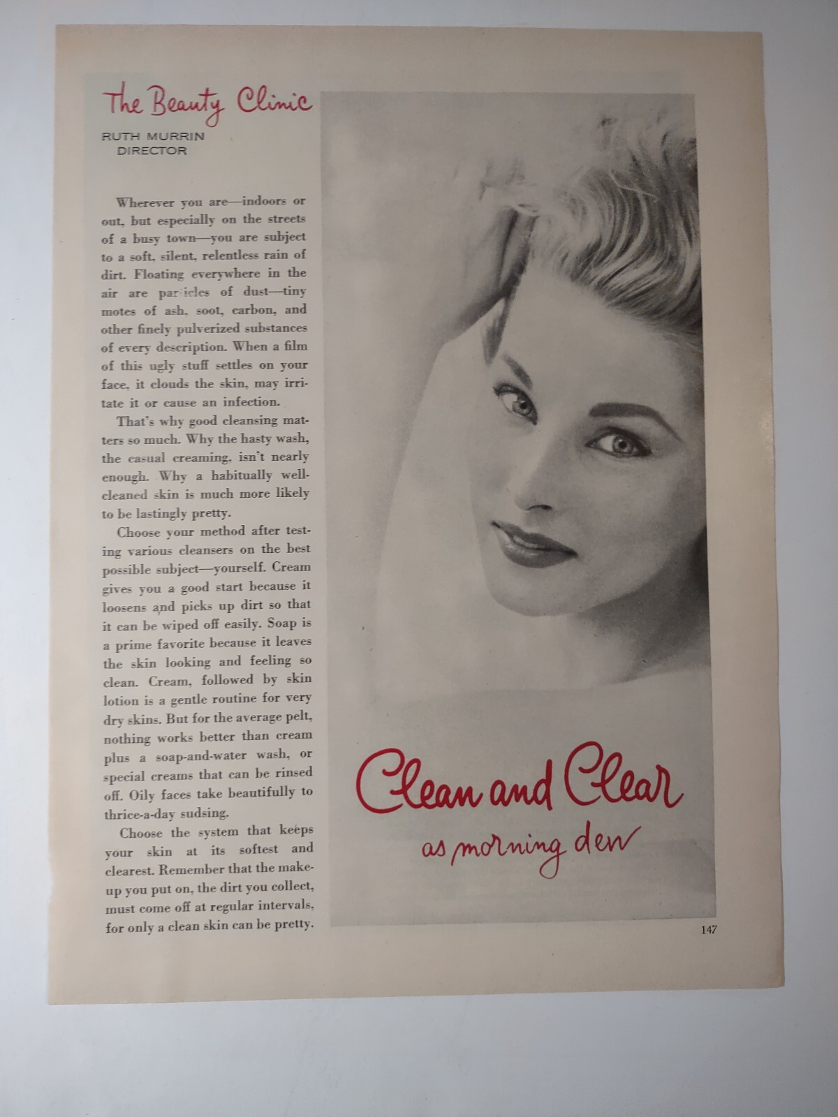 Good Housekeeping Beauty Clinic Ruth Murrin Clean Clear Vintage 1950s Print Ad