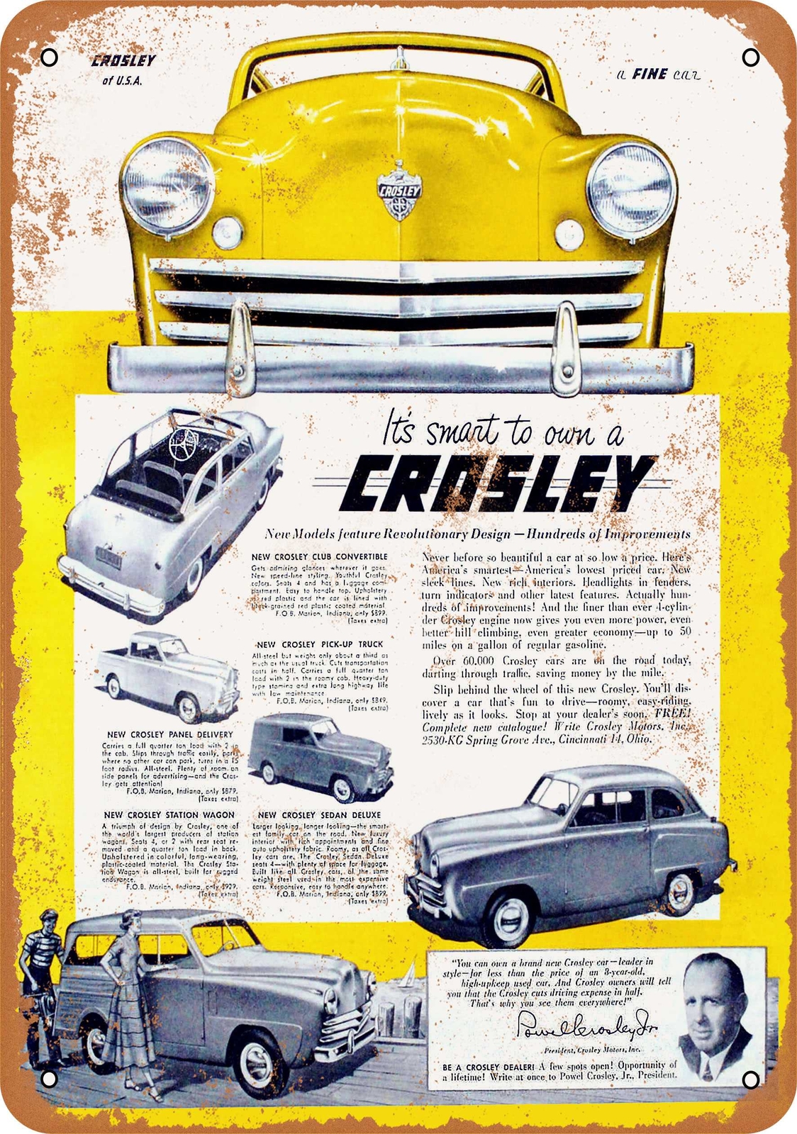 Metal Sign – 1949 Crosley Automobiles – Vintage Look Reproduction