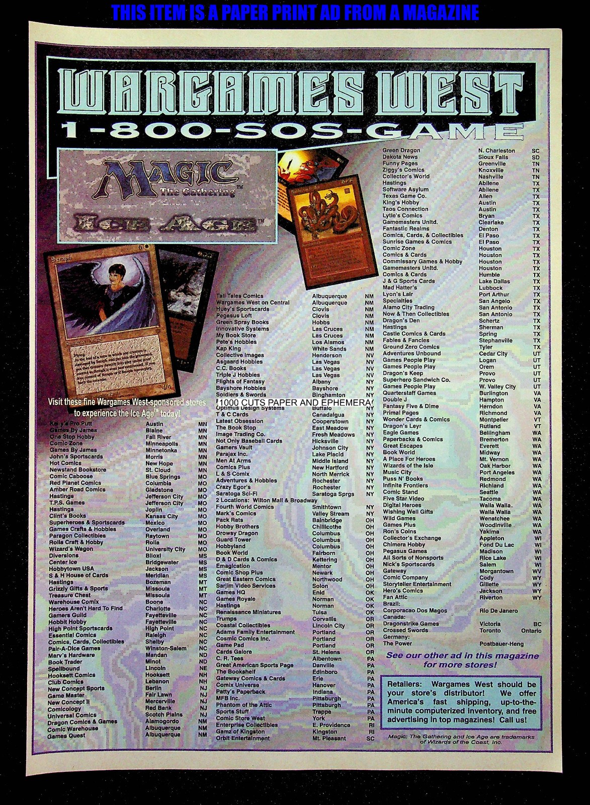 Magic the Gathering TCG Cards Wargames West 1995 Print Magazine Ad Poster ADVERT
