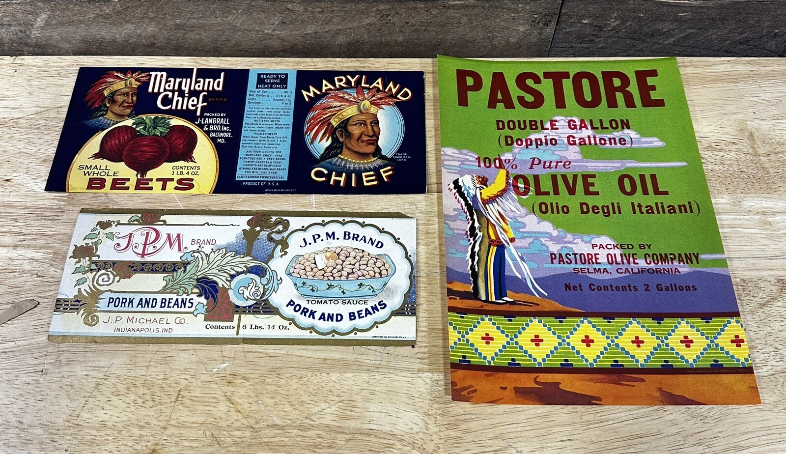 Vintage NOS Lot Of 3 Food Can Labels Maryland Chief, J.P.M. & Pastore