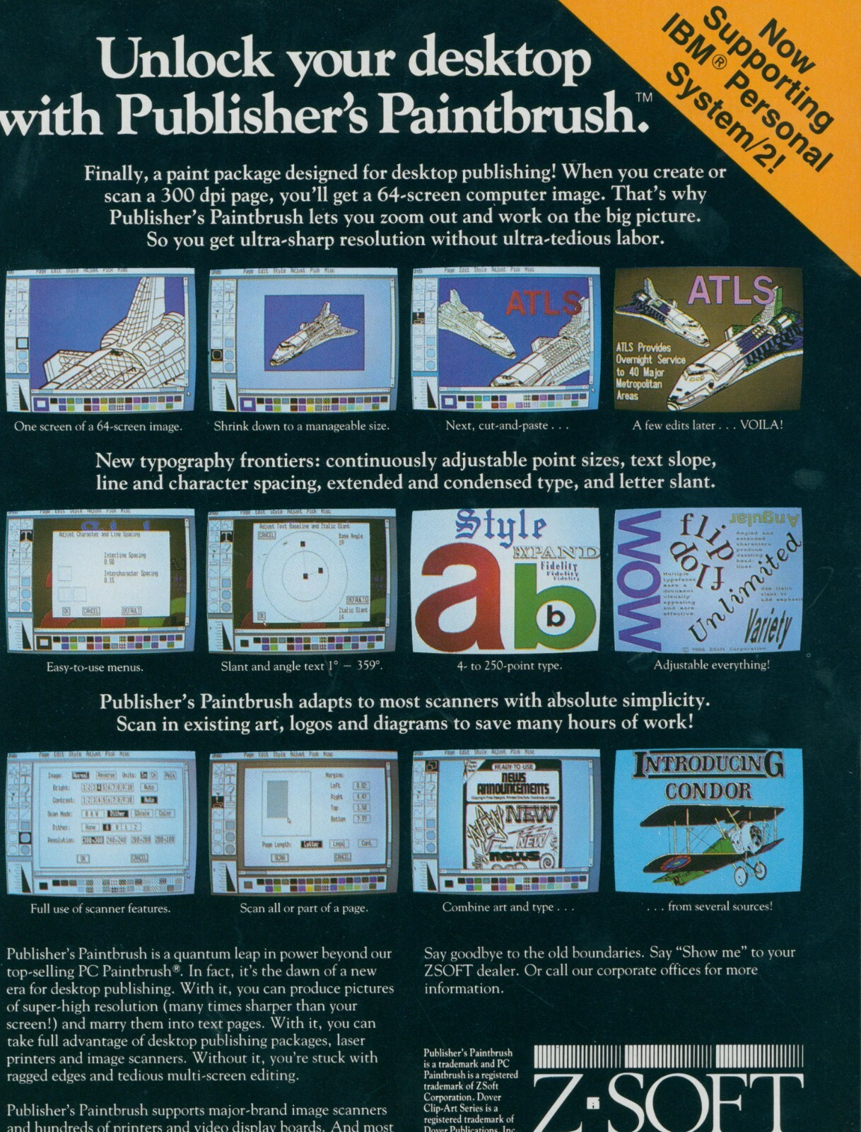 1987 Z Soft Publishers Paintbrush Unlock Your Desktop Publishing Ad PC2