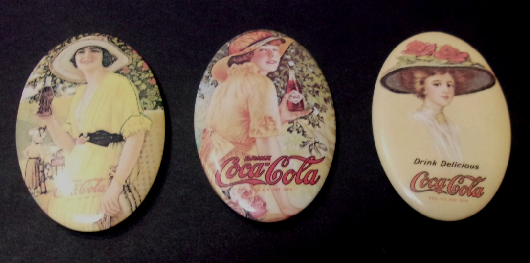 Vintage Lot of (2) 1973 Coca-Cola Soda Oval Hand Pocket Mirrors Coke Advertising