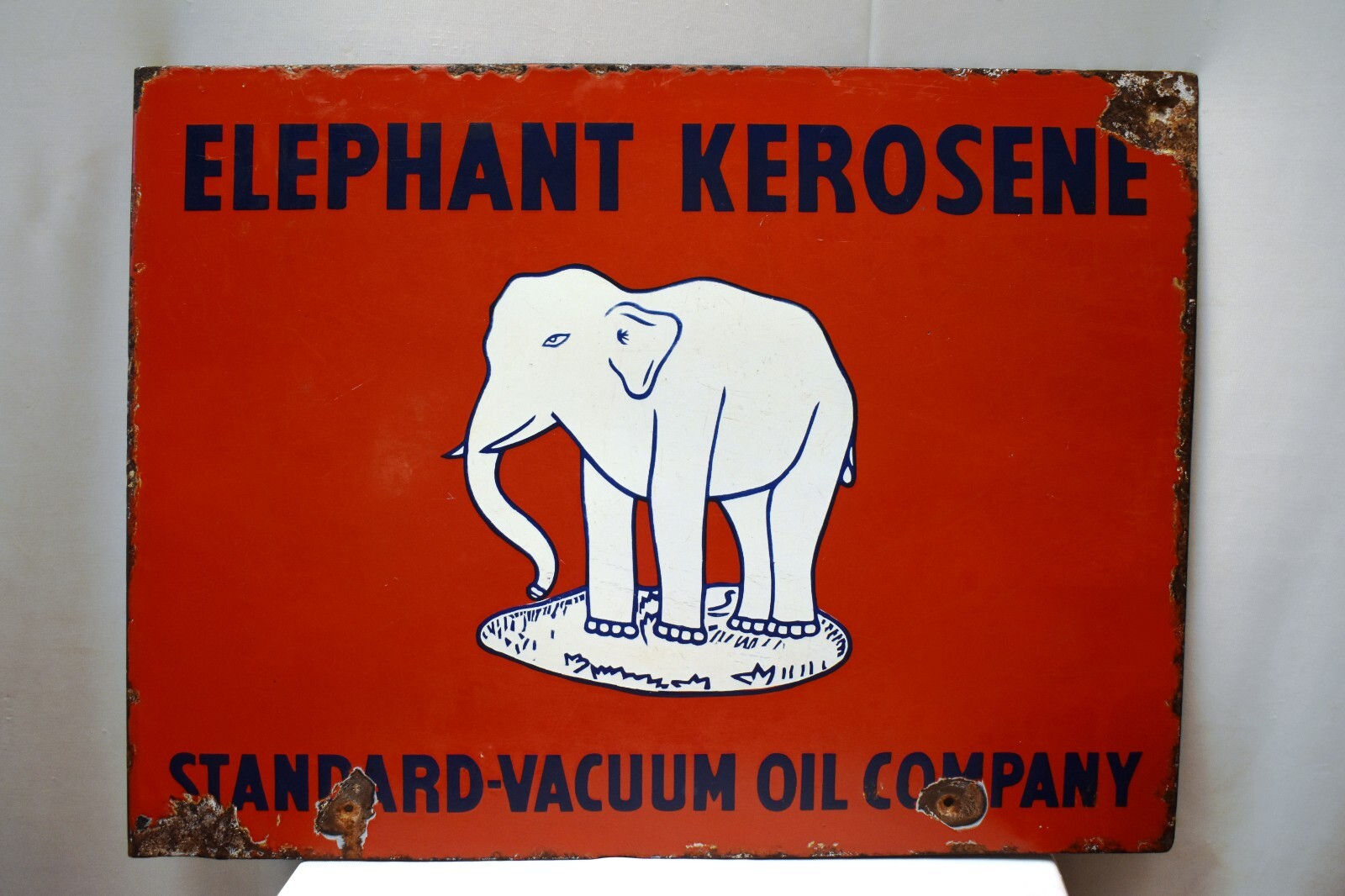 Vintage Elephant Kerosene Porcelain Enamel Sign 24x18in Standard Vacuum Oil Doub