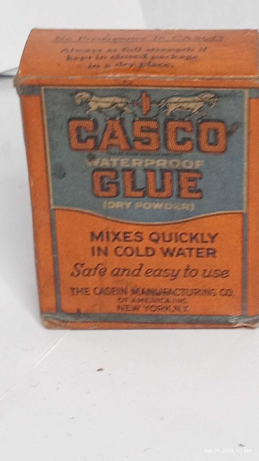 Vintage CASCO Dry Powder *STILL FULL* 1-1/2 oz Net In Cardboard Box