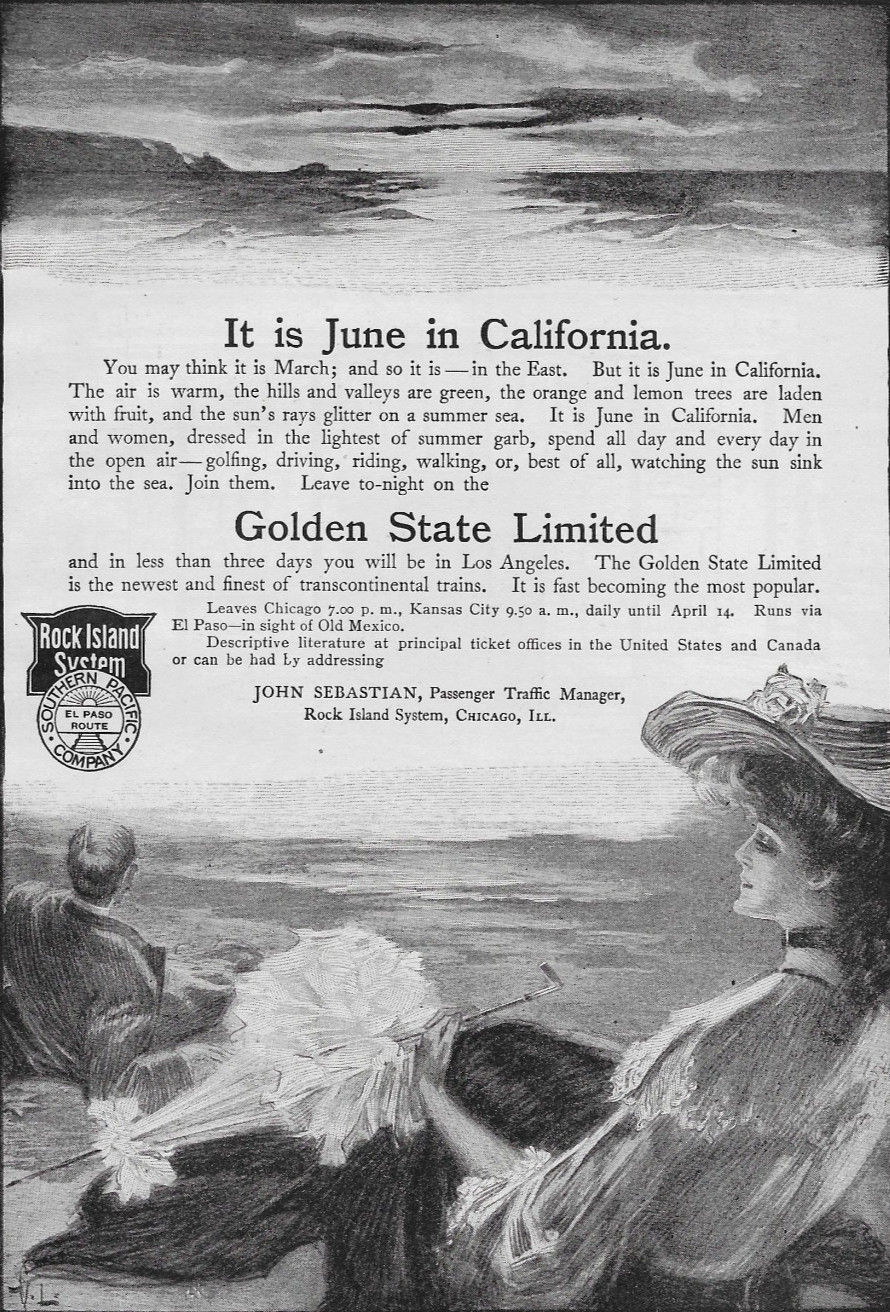 ORIGINAL 1904 Golden State Limited Rock Island Railroad Line California Print Ad