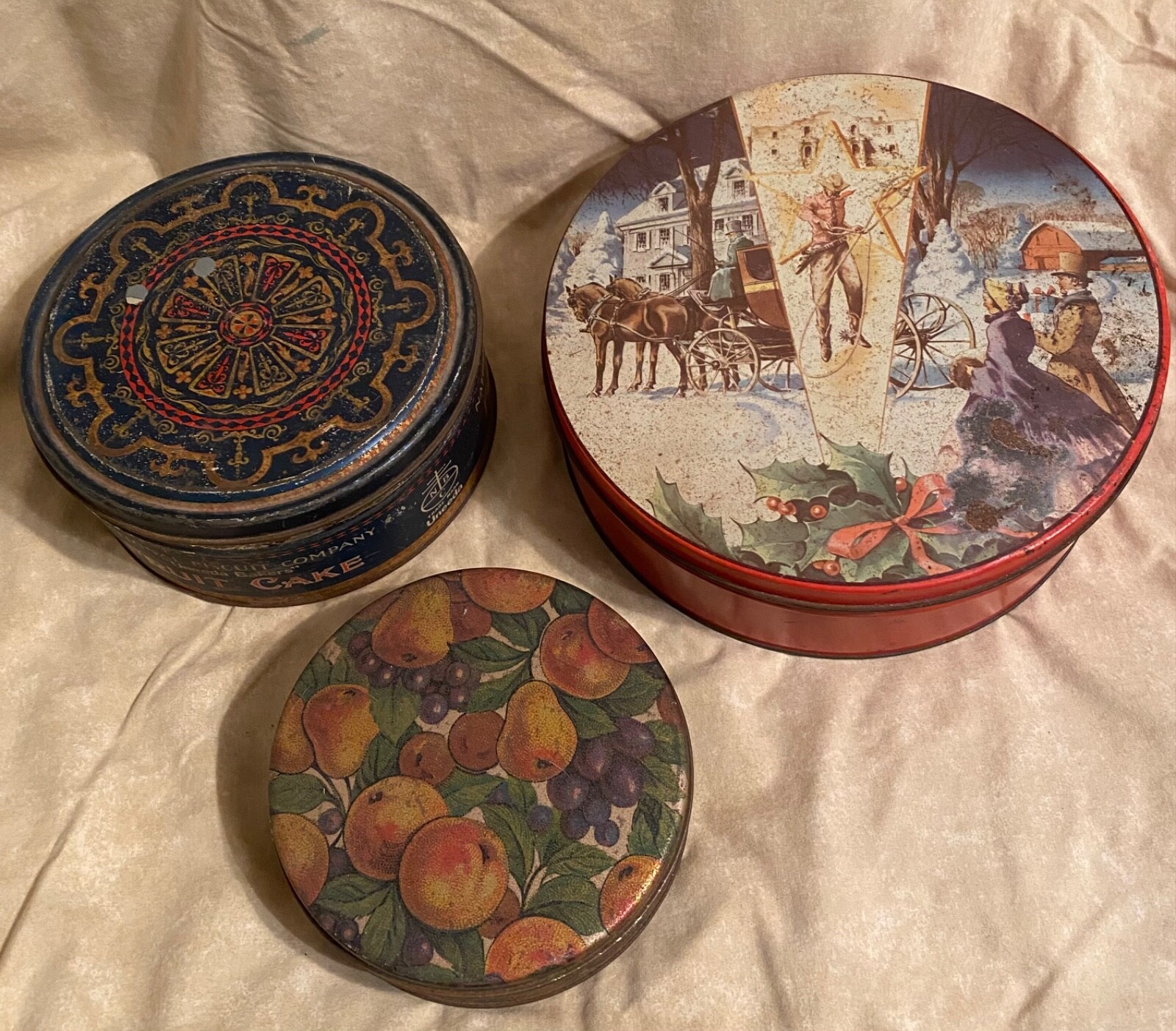 Vintage Fruitcake Tin Lot. Collin Street Bakery , National Biscuit Company