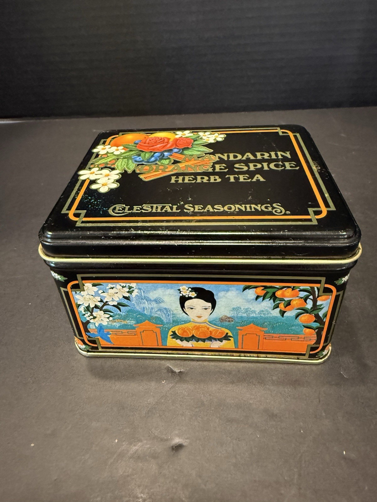 Celestial Seasonings Mandarin Orange Spice Herb Tea Tin Empty Box 1982 Vintage