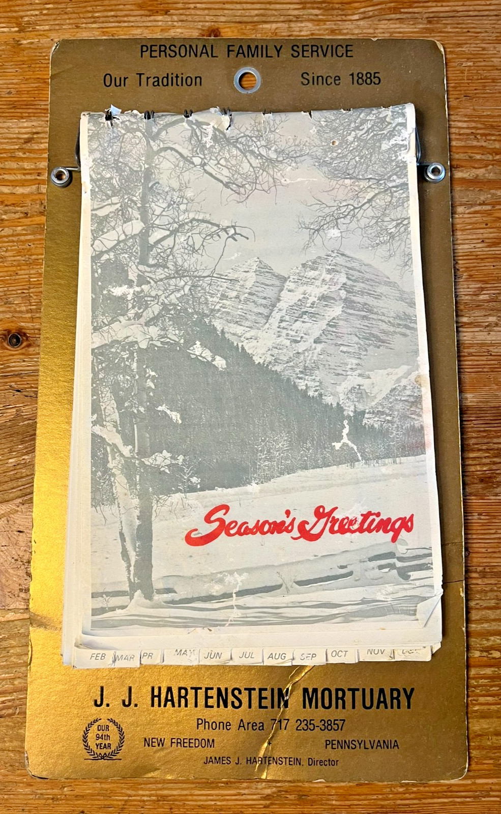 1979 Advertising Calendar J.J. Hartenstein Mortuary New Freedom PA Funeral Home