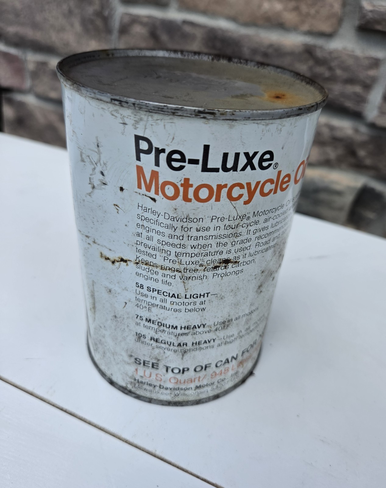 AMF Harley Davidson Pre-Luxe Motorcycle Oil Qt Tin Can Vintage Advertising NOS