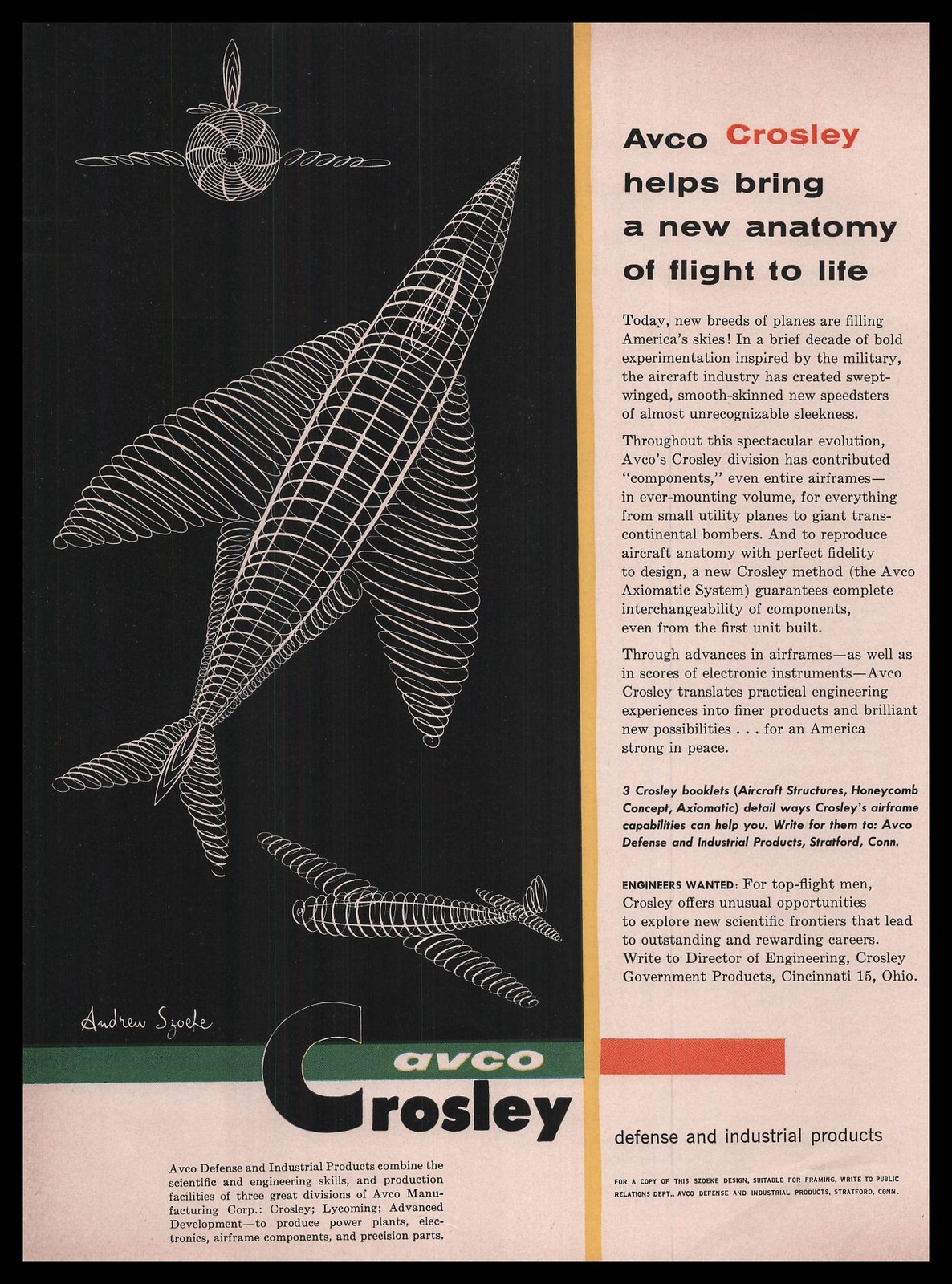 1956 Andrew Szoeke Art Avco Defense Stratford Connecticut Crosley Print Ad