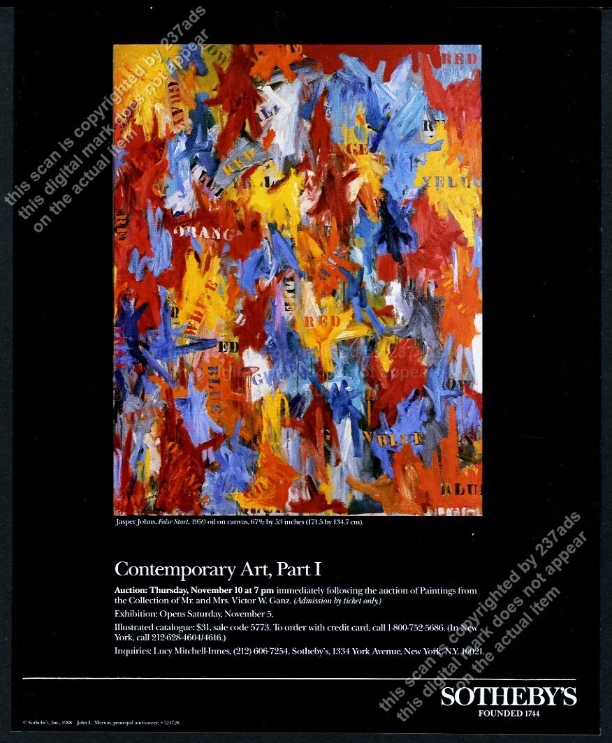 1988 Jasper Johns False Start 1959 painting Christie’s vintage print ad