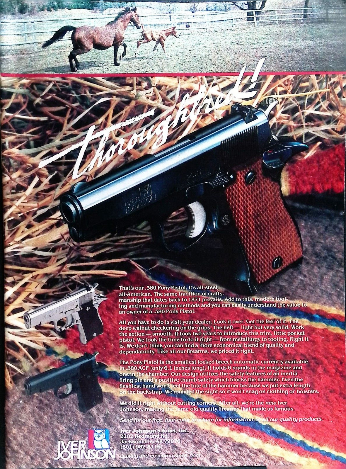 Print Ad Iver Johnson 380 Pony Pistol Locked Breech Automatic 1984 Hay Blanket