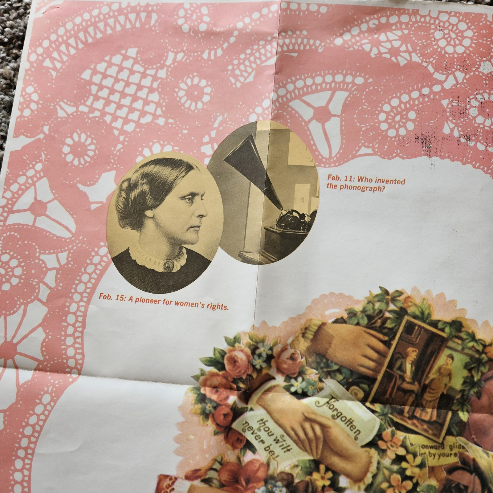 Vtg Febuary Valentine Calendar Poster 1972 34 x 28″ Fold Out Heart Paper Craft