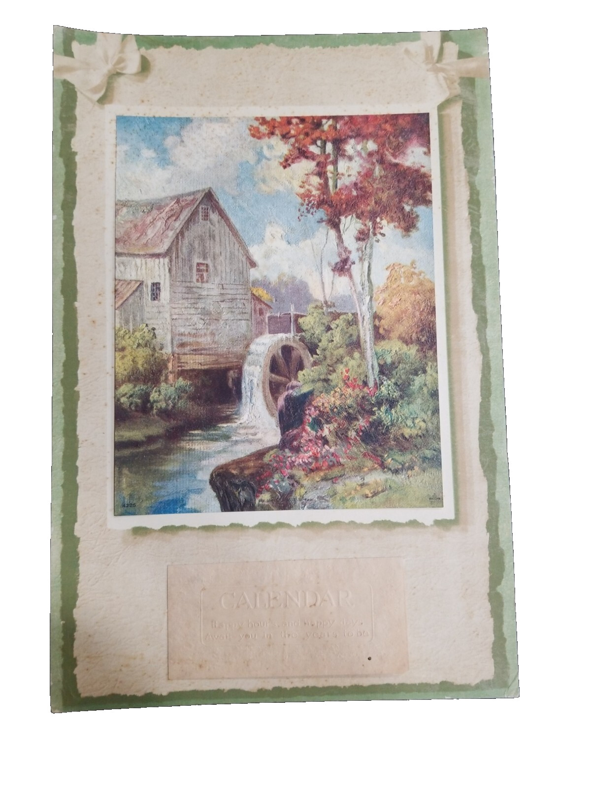 Vintage 1924 Calendar Print Old Mill Stream Lithograph Wall Art