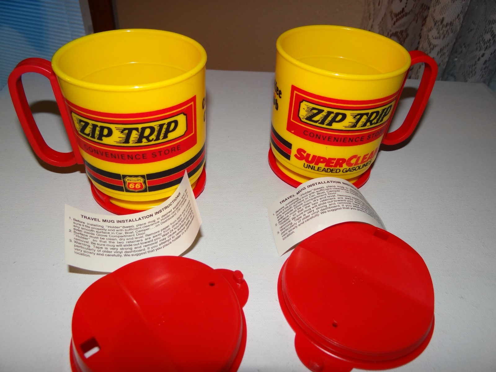 2 NEW Vintage Phillips Travel Coffee Mug Base & Lid Whirley Industries Zip Trip