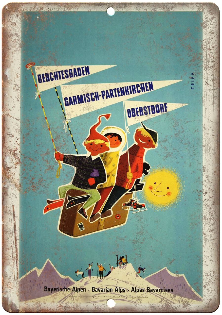 Bavarian Alps Vintage Travel Poster Ad 12″ x 9″ Reproduction Metal Sign T193