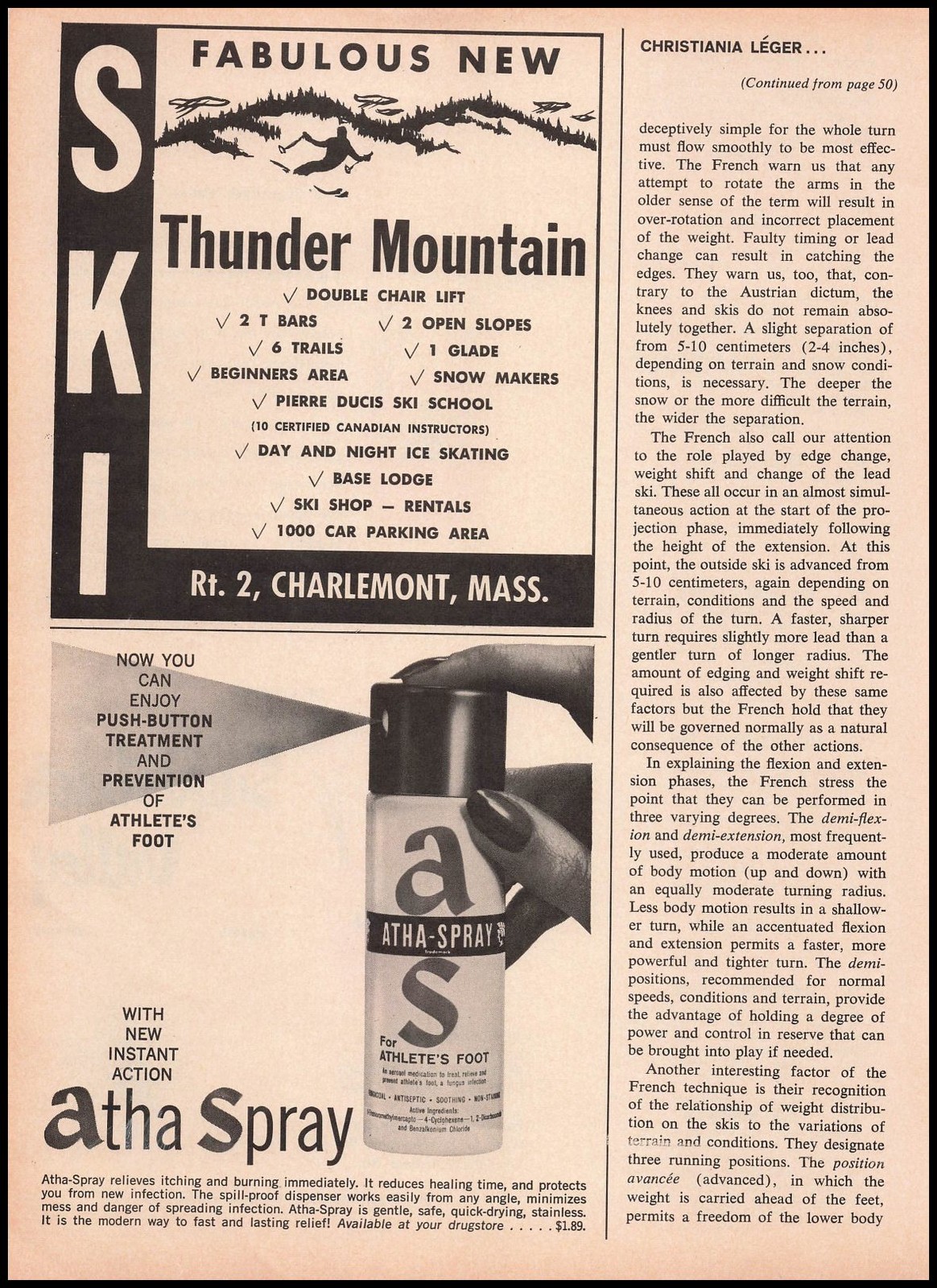 1961 Thunder Mountain Snow Ski Resort Charlemont Massachusetts Vintage Print Ad