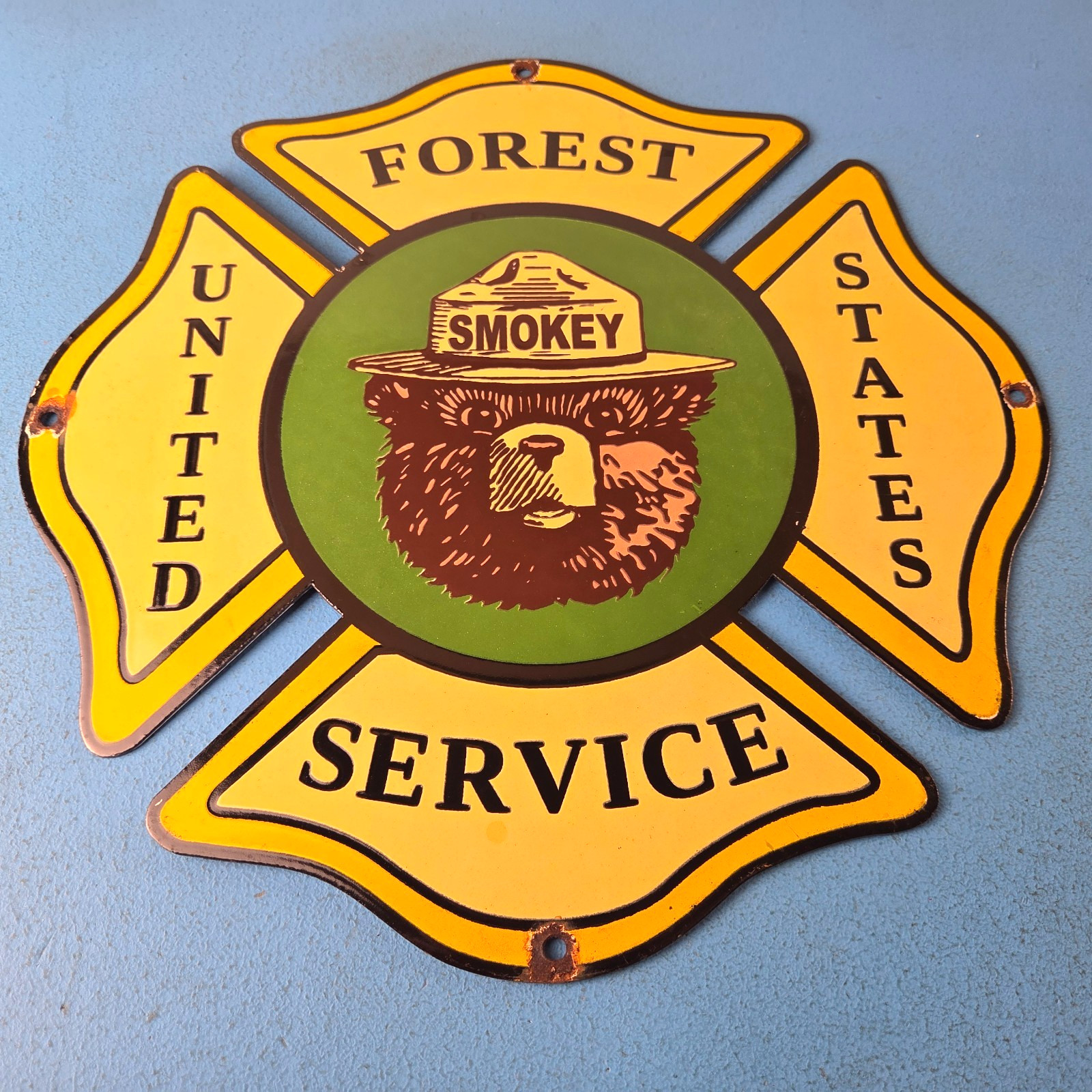 Vintage Forest Service Sign – Smokey Bear Advertising Gas Porcelain Sign